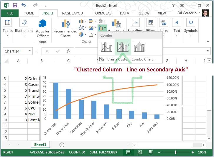 how to build a pareto chart in excel 2013